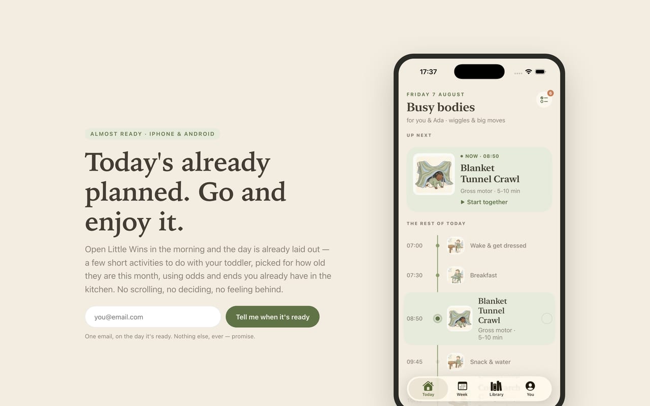 The Little Wins site on a phone